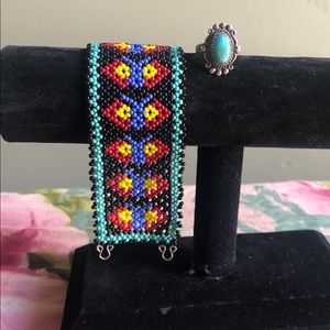 Navajo beaded cuff and turquoise ring